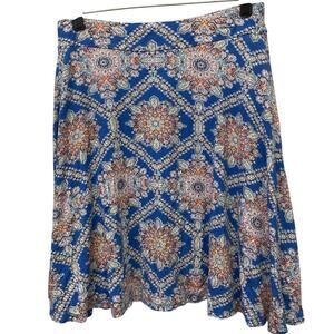 Renee C Medium Short Floral Mandala Flowy Rayon Blend A-Line Skirt Made In USA